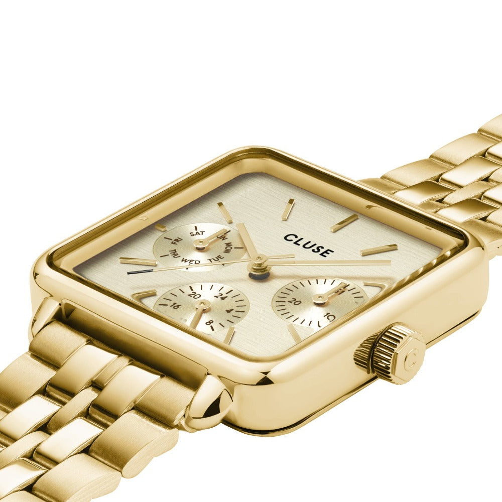 Montre Femme Tétragone Multifonction Doré Latéral