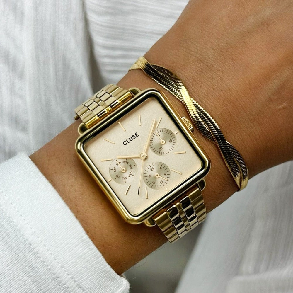 Montre Femme Tétragone Multifonction Doré Porter