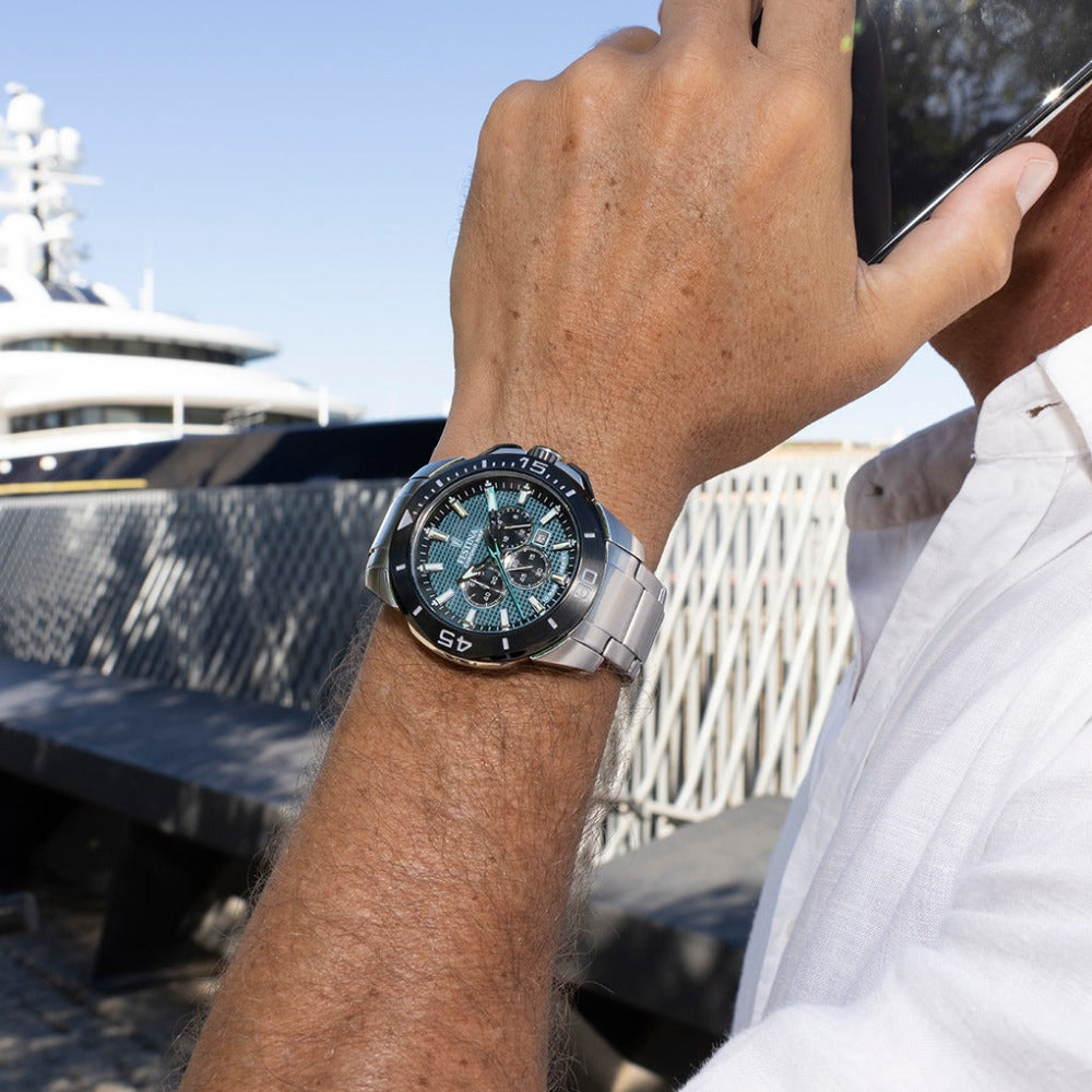 Montre Homme Chrono Bike Bleu & Argent Porter