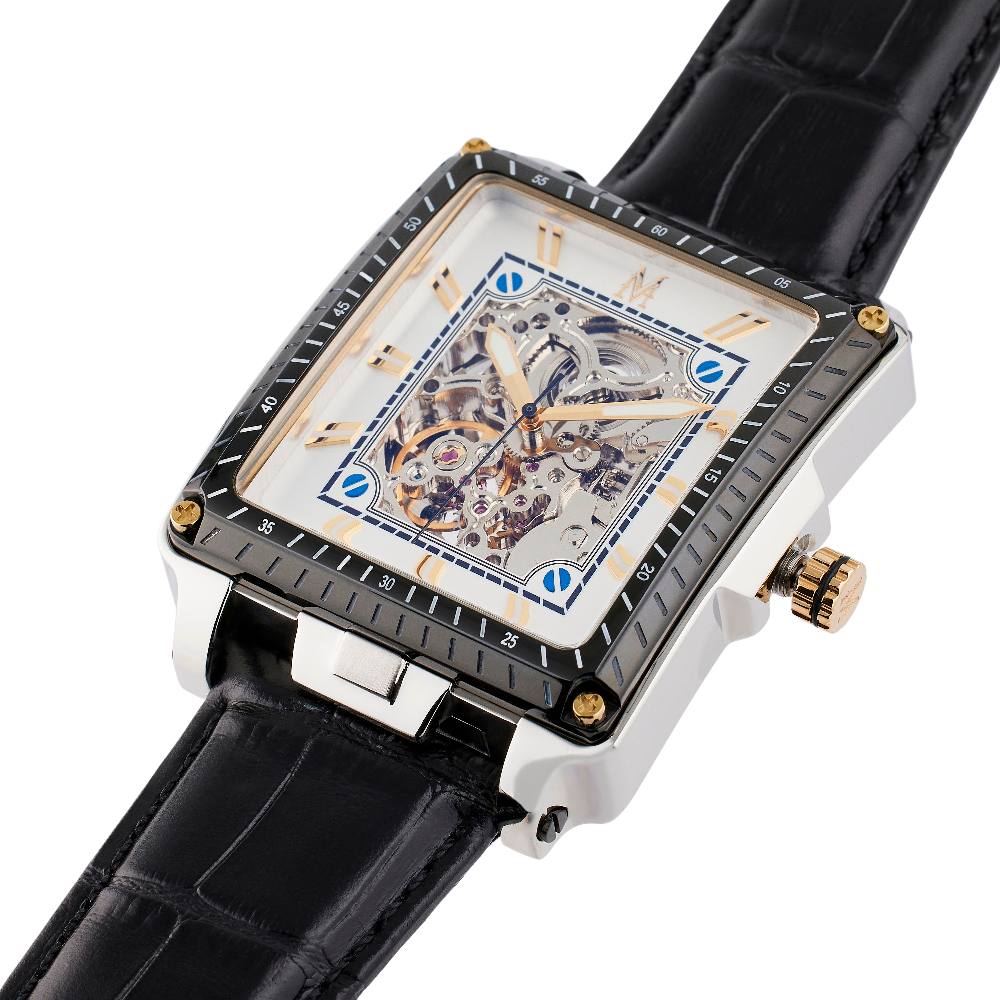 Montre Homme Square Cuir Noir Macro