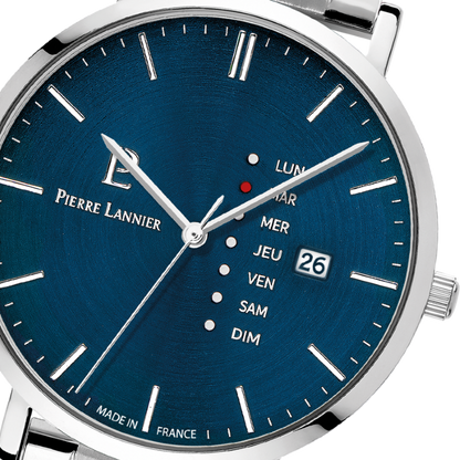 MontreDataArgenteBleu242D161grosplan