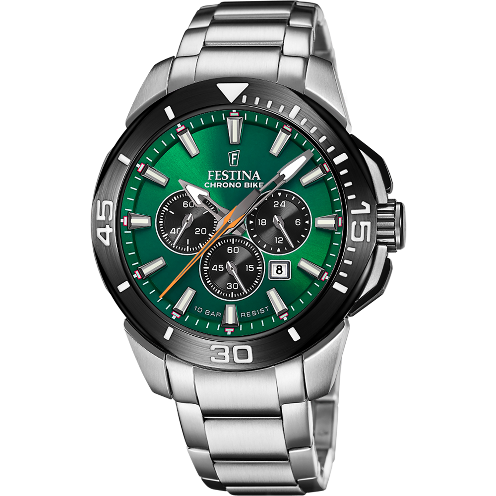 Montre Homme Chrono Bike Vert & Argent