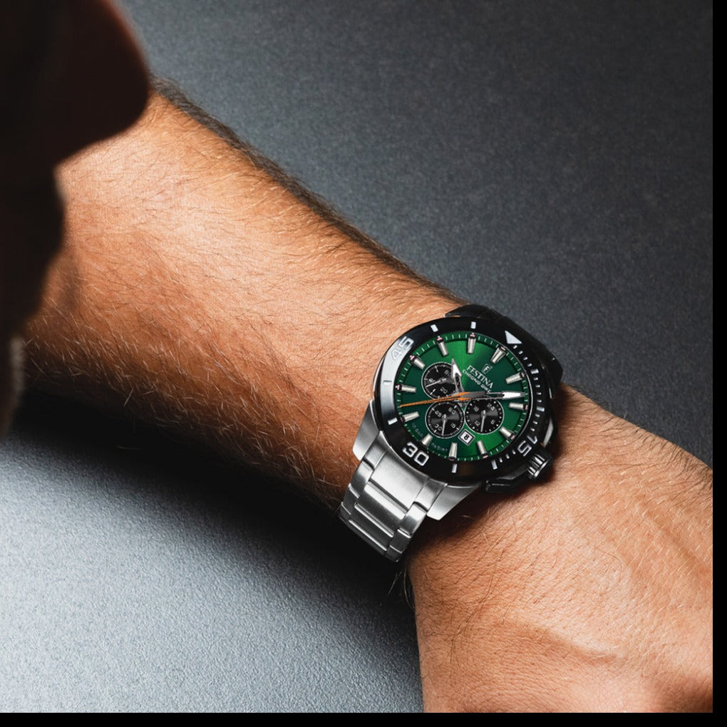 Montre Homme Chrono Bike Vert & Argent Porter